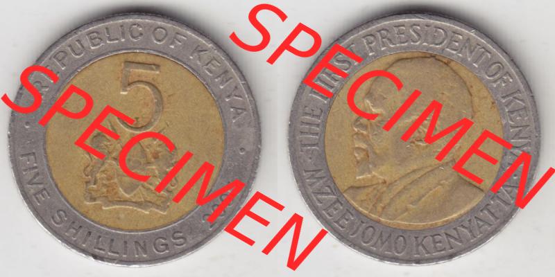 Münzen Afrika Kenia Umlaufmünzen 2005-2009, 5 Schilling - Shillings 2005. Vorderseite und Rückseite nebeneinander auf einen Digitalen Bild einer Münze aus Kenia,... Sammlung