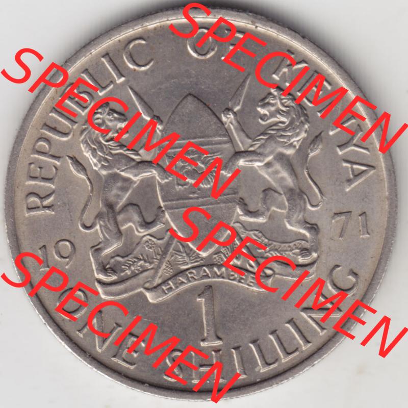 Münzen Afrika Kenia Umlaufmünzen 1969-1978, 1 One Shilling, Schilling 1971. Vorderseite einer Münze aus Kenia, Kenia befindet sich auf dem Kontinent Afrika.... Sammlung