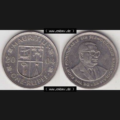 Münzen Afrika Mauritius Umlaufmünzen 1987-2010, 1 Rupie, One-Rupee 2004. Vorderseite und Rückseite nebeneinander auf einen Digitalen Bild einer Münze aus Mauritius,... Sammlung
