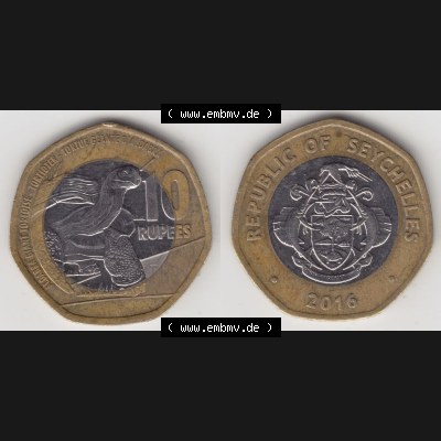 Münzen Afrika Seychellen Umlaufmünzen 2016-2018, 10 Rupien - Rupees 2016. Vorderseite und Rückseite nebeneinander auf einen Digitalen Bild einer Münze aus der Republik... Sammlung