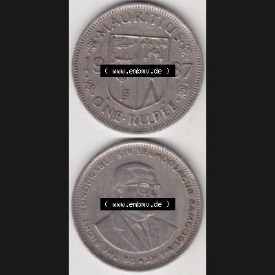 Münzen Afrika Mauritius Umlaufmünzen 1987-2010, 1 Rupie, One-Rupee 1987. Vorderseite und Rückseite vertikal untereinander auf einen Digitalen Bild einer Münze aus... Sammlung