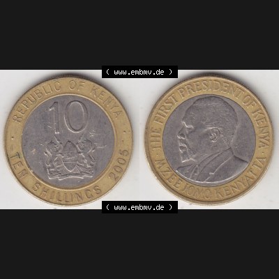 Münzen Afrika Kenia Umlaufmünzen 2005-2009, 10 Schilling - Shillings 20005. Vorderseite und Rückseite nebeneinander auf einen Digitalen Bild einer Münze aus Kenia,... Sammlung