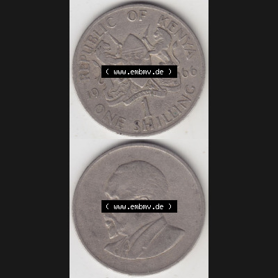 Münzen Afrika Kenia Umlaufmünzen 1966-1968, 1 One Shilling, Schilling 1966. Vorderseite und Rückseite vertikal untereinander auf einen Digitalen Bild einer Münze... Sammlung