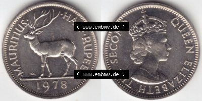 Münzen Afrika Mauritius Umlaufmünzen 1965-1978, 0,50 Halbe Rupie 1978. Vorderseite und Rückseite nebeneinander auf einen Digitalen... Sammlung
