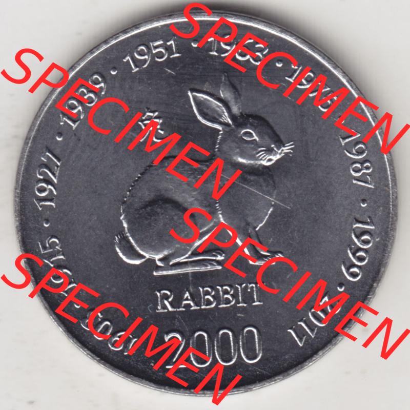 Münzen Afrika Somalia Lunar Gedenkmünzen 2000-2000, 10 Schilling mit Chinesischen Tierkreiszeichen 2011 Hase - Rabbit. Vorderseite einer Lunar, den Chinesischen Tierkreiszeichen,... Sammlung