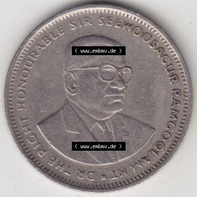 Münzen Afrika Mauritius Umlaufmünzen 1987-2010, 1 Rupie, One-Rupee 1987. Rückseite einer Münze aus Mauritius, Mauritius befindet sich auf dem Kontinent Afrika.... Sammlung