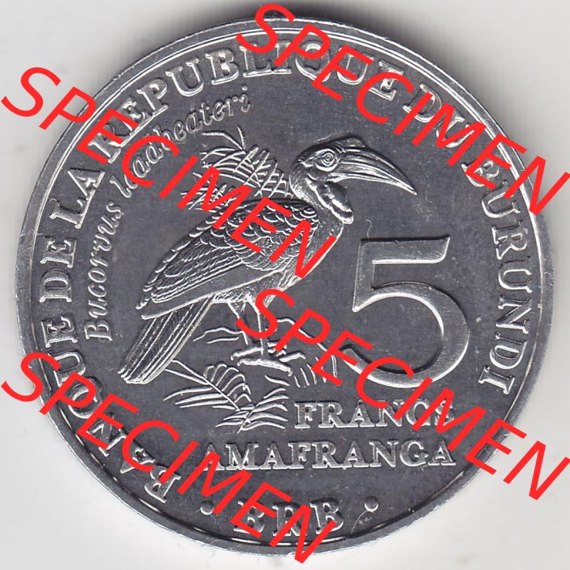 Münzen Afrika Burundi Gedenkmünzen 2014-2014, Francs Vögel-Südlicher Hornrabe. Vorderseite einer Münze aus Burundi, Burundi befindet sich auf dem Kontinent Afrika.... Sammlung