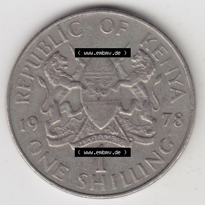 Münzen Afrika Kenia Umlaufmünzen 1969-1978, 1 Shilling 1978. Vorderseite einer Münze aus Kenia, Kenia befindet sich auf dem... Sammlung