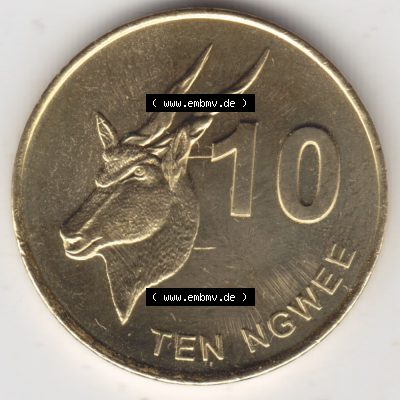 Münzen Afrika Sambia Umlaufmünzen 2012-2017, 10 Ngwee 2012. Vorderseite einer Münze aus Sambia, Sambia befindet sich auf dem Kontinent Afrika. Hier befindet sich... Sammlung