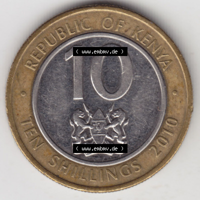 Münzen Afrika Kenia Umlaufmünzen 2010-2010, 10 Schilling - Shillings 2010. Vorderseite einer Münze aus Kenia, Kenia befindet... Sammlung
