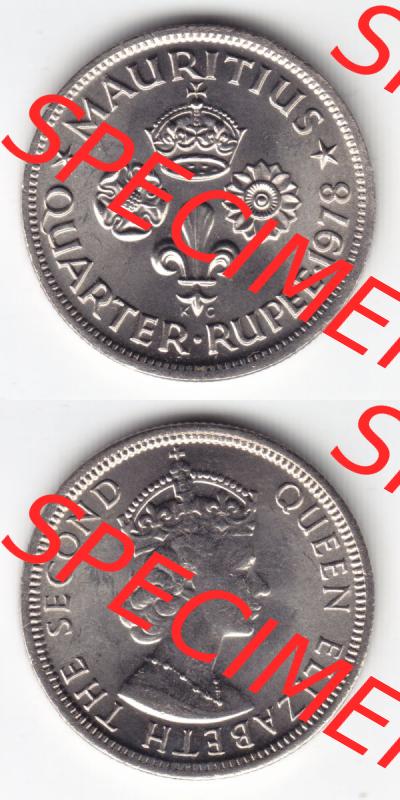 Münzen Afrika Mauritius Umlaufmünzen 1960-1978, 0,25 Quarter Rupie 1978. Vorderseite und Rückseite vertikal untereinander auf einen Digitalen Bild einer Münze aus... Sammlung