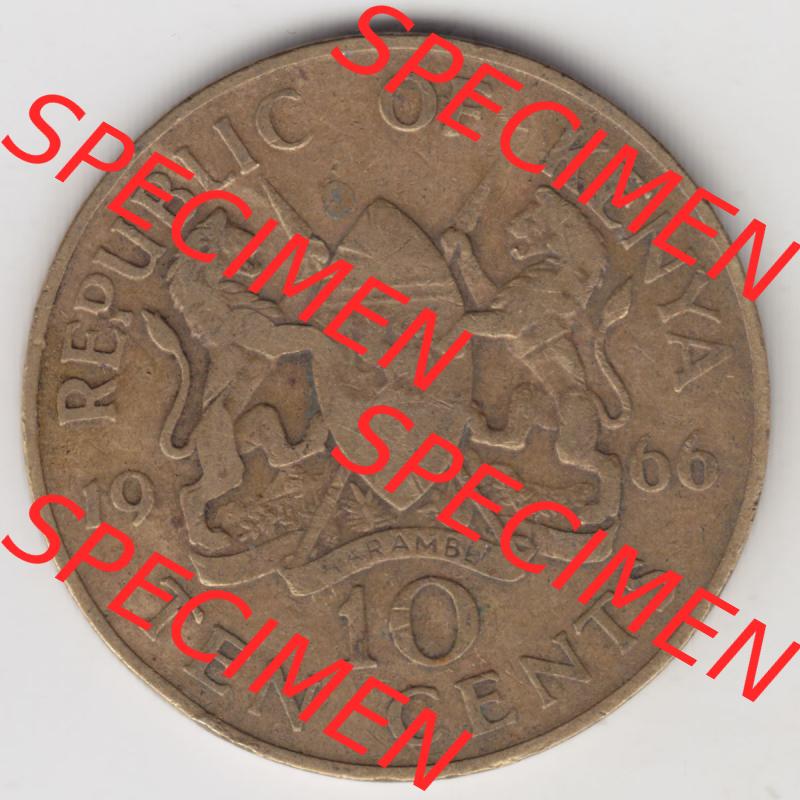 Münzen Afrika Kenia Umlaufmünzen 1966-1968, 10 Cents 1966. Vorderseite einer Münze aus Kenia, Kenia befindet sich auf dem Kontinent Afrika. Hier befindet sich ein... Sammlung