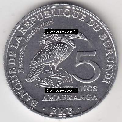 Münzen Afrika Burundi Gedenkmünzen 2014-2014, Francs Vögel-Südlicher Hornrabe. Vorderseite einer Münze aus Burundi, Burundi befindet sich auf dem Kontinent Afrika.... Sammlung