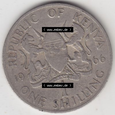 Münzen Afrika Kenia Umlaufmünzen 1966-1968, 1 One Shilling, Schilling 1966. Vorderseite einer Münze aus Kenia, Kenia befindet sich auf dem Kontinent Afrika.... Sammlung