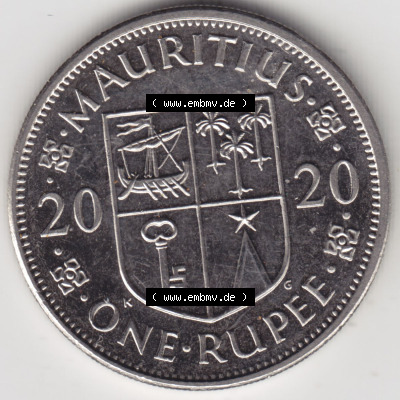 Münzen Afrika Mauritius Umlaufmünzen 2012-2020, 1 Rupie, 1 Rupee 2020. Vorderseite einer Münze aus Mauritius, Mauritius befindet... Sammlung