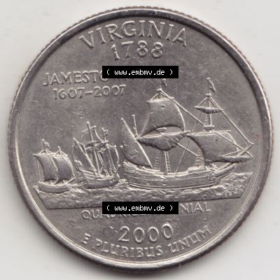 Amerika USA 2000-2000, 0,25 Dollar Quarter Dollar Virginia 1788 (1) Sammlung