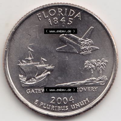 Amerika USA 2004-2004, 0,25 Dollar Quarter Dollar Florida 1845 (1) Sammlung