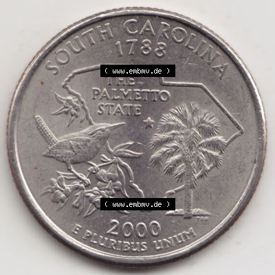 Amerika USA 2000-2000, 0,25 Dollar Quarter Dollar South Carolina 1788 (1) Sammlung