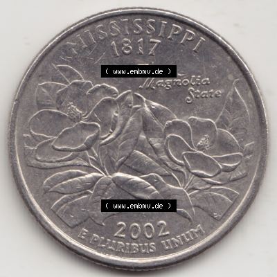 Amerika USA 2002-2002, 0,25 Dollar Quarter Dollar Mississippi (1) Sammlung