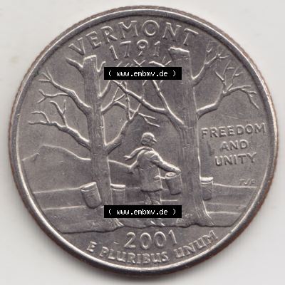 Amerika USA 2001-2001, 0,25 Dollar Quarter Dollar Vermont 1791 (1) Sammlung