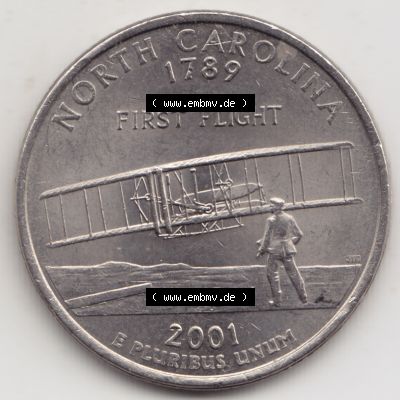 Amerika USA 2001-2001, 0,25 Dollar Quarter Dollar North Carolina 1789 (1) Sammlung
