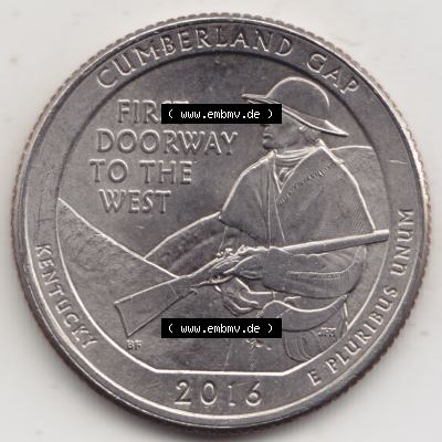 Amerika USA 2016-2016, 0,25 Dollar Quarter Dollar Cumberland Gap, Kentucky (1) Sammlung