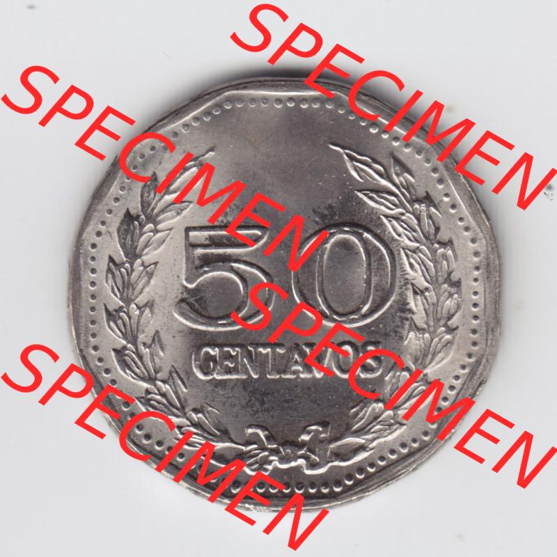 Kolumbien Umlaufmünzen 1975, 50 Centavos. Hier befindet sich die Vorderseite einer Umlaufmünze aus Kolumbien als Digitales Bild im online Katalog zum katalogisieren und kategorisieren... Sammlung