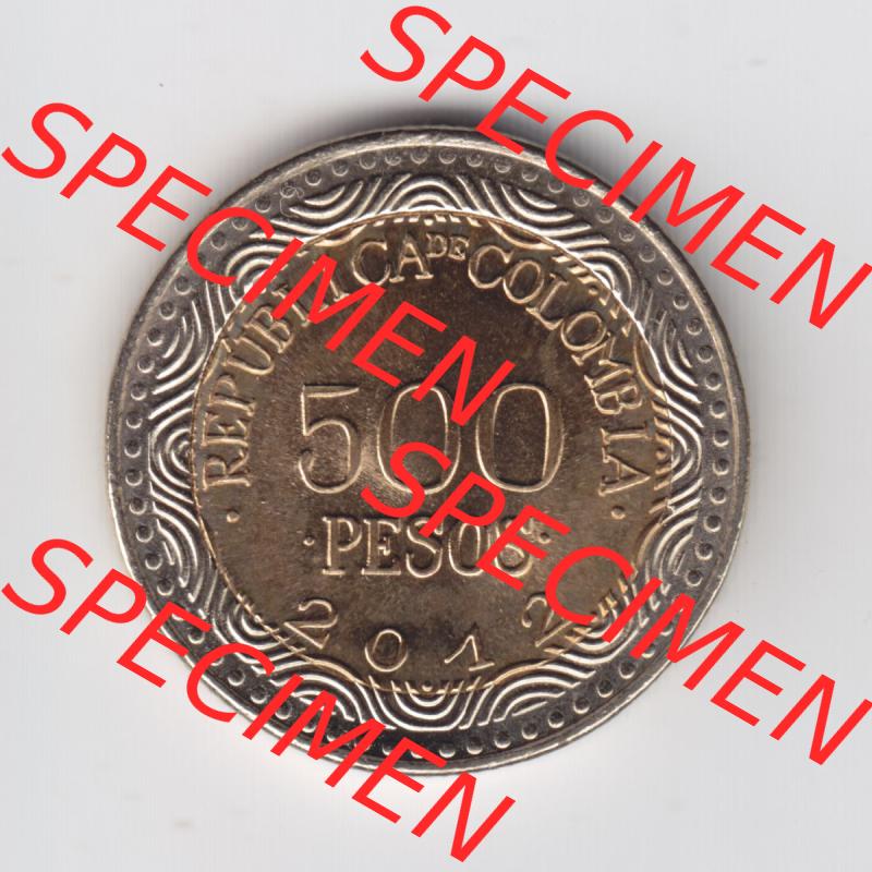 Kolumbien Umlaufmünzen 2012, 500 Pesos. Hier befindet sich die Vorderseite einer Umlaufmünze aus Kolumbien als Digitales Bild im online Katalog zum katalogisieren und kategorisieren... Sammlung