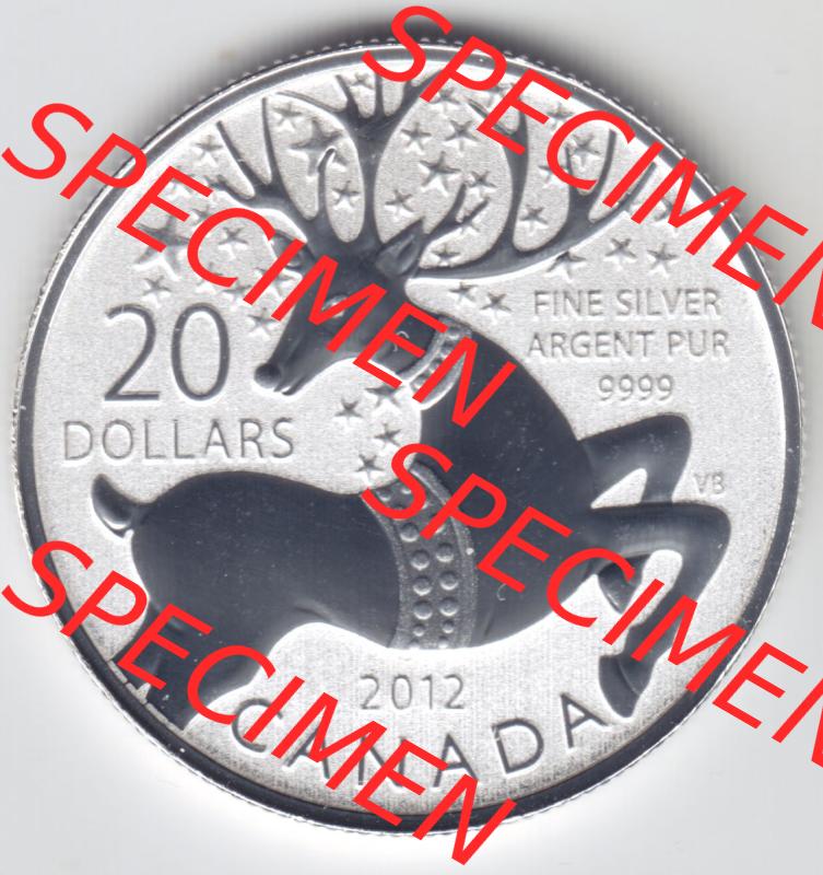 Kanada / Canada Silbermünze 2012, 20 Dollar Magische Rentier. Hier befindet sich die Vorderseite einer 20 Dollar Silbermünze aus Kanada als Digitales Bild im online Katalog zum... Sammlung