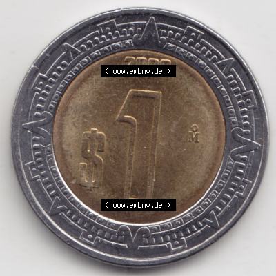 Münzen Mexiko / Mexico 1996-heute, 1 Peso 2000. Hier befindet sich die Vorderseite einer Umlaufmünze aus Mexiko / Mexico als Digitales Bild im online Katalog zum katalogisieren... Sammlung