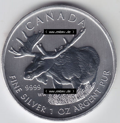 Kanada / Canada Silbermünze 2012-2012, 5 Dollars Wildlife Elch. Hier befindet sich die Vorderseite einer Silbermünze der Wildlife-Serie... Sammlung