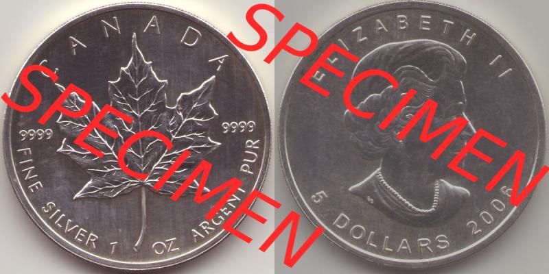 Kanada / Canada Silbermünze 2006, 5 Dollar Maple Leaf 9999er Silber weltweit berühmte Anlagemünze. Hier befindet sich die Vorderseite und Rückseite einer 5 Dollar Silbermünze... Sammlung