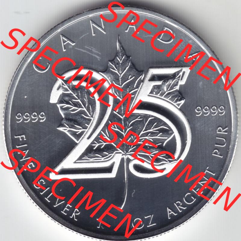 Kanada / Canada Silbermünze 2013, 5 Dollar 25 Jahre Silber Maple Leaf 9999er Silber weltweit berühmte Anlagemünze. Hier befindet sich die Vorderseite einer 5 Dollar Silbermünze... Sammlung