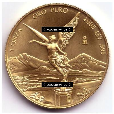 Münzen Mexiko / Mexico 1982-heute, 1 Onza - Unze Libertad Goldmünze 2005. Hier befindet sich die Vorderseite einer Goldmünze aus Mexiko / Mexico als Digitales Bild im... Sammlung