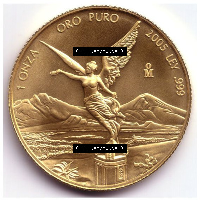 Münzen Mexiko / Mexico 1982-heute, 1 Onza - Unze Libertad Goldmünze 2005. Hier befindet sich die Vorderseite einer Goldmünze... Sammlung