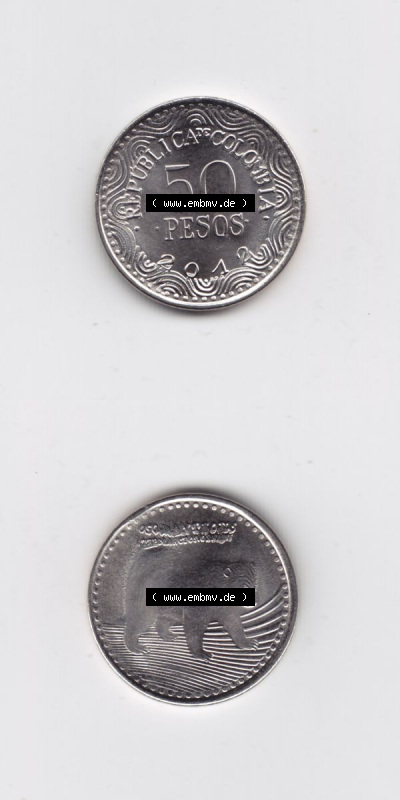 Kolumbien Umlaufmünzen 2012, 50 Pesos. Hier befindet sich die Vorderseite und Rückseite einer Umlaufmünze aus Kolumbien als... Sammlung
