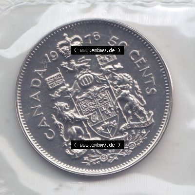 Kanada / Canada Umlaufmünze 1968-1976, 50 Cent 1976. Hier befindet sich die Vorderseite einer Umlaufmünze 1976 aus Kanada als... Sammlung