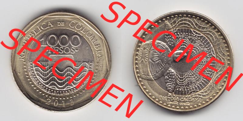 Kolumbien Umlaufmünzen 2013, 1000 Pesos. Hier befindet sich die Vorderseite und Rückseite einer Umlaufmünze aus Kolumbien als Digitales Bild in horizontaler Ausrichtung im online... Sammlung