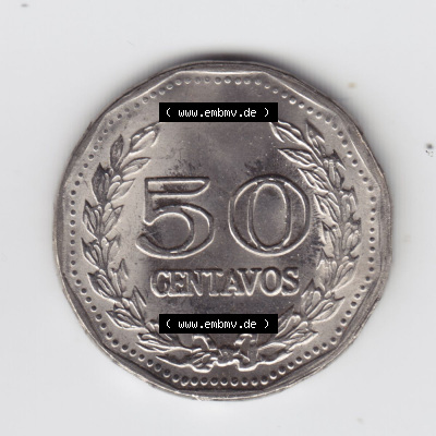 Kolumbien Umlaufmünzen 1975, 50 Centavos. Hier befindet sich die Vorderseite einer Umlaufmünze aus Kolumbien als Digitales Bild... Sammlung