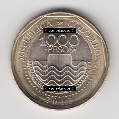 Kolumbien Umlaufmünzen 2013, 1000 Pesos. Hier befindet sich die Vorderseite einer Umlaufmünze aus Kolumbien als Digitales Bild im online Katalog zum katalogisieren und kategorisieren... Sammlung