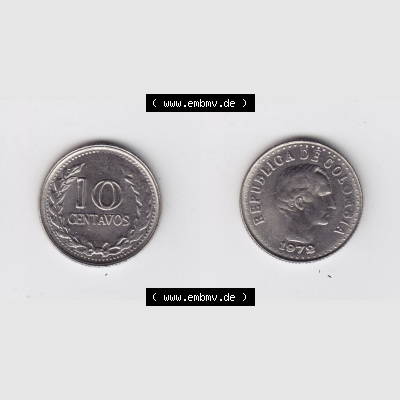 Kolumbien Umlaufmünzen 1972, 10 Centavos. Hier befindet sich die Vorderseite und Rückseite einer Umlaufmünze aus Kolumbien als Digitales Bild in horizontaler Ausrichtung im... Sammlung