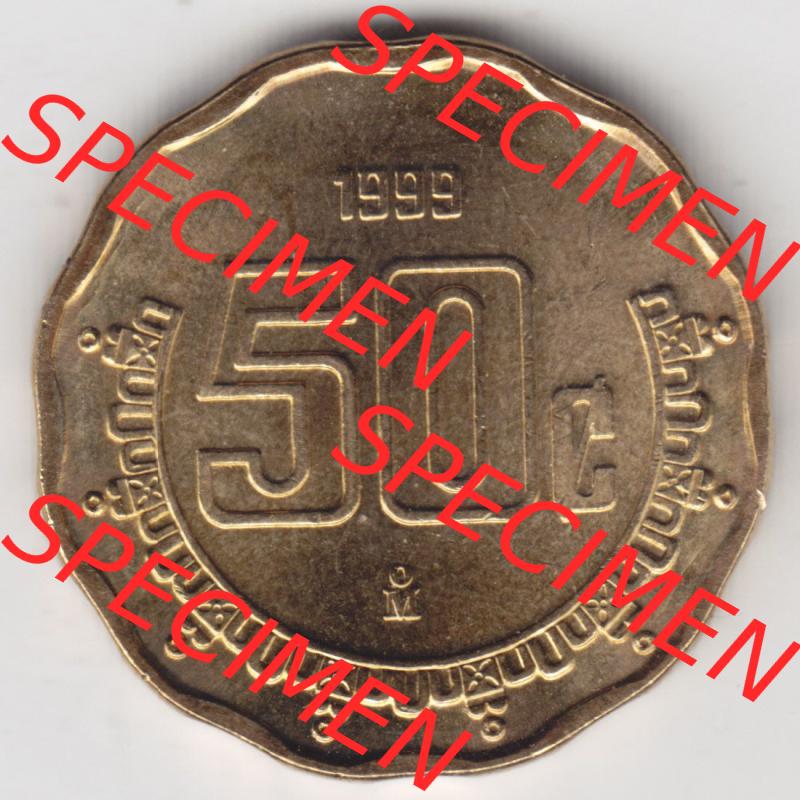 Münzen Mexiko / Mexico 1992-2009, 50 Centavos 1999. Hier befindet sich die Vorderseite einer Umlaufmünze aus Mexiko / Mexico als Digitales Bild im online Katalog zum katalogisieren... Sammlung
