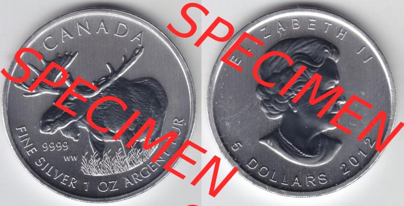 Kanada / Canada Silbermünze 2012-2012, 5 Dollars Wildlife Elch. Hier befindet sich die Vorderseite und Rückseite einer Silbermünze der kanadischen Wildlife-Serie aus Kanada... Sammlung