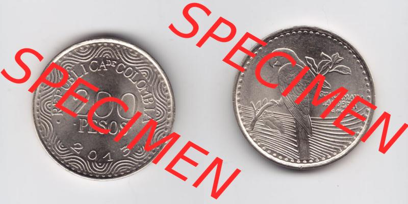 Kolumbien Umlaufmünzen 2013, 200 Pesos. Hier befindet sich die Vorderseite und Rückseite einer Umlaufmünze aus Kolumbien als Digitales Bild in horizontaler Ausrichtung im online... Sammlung