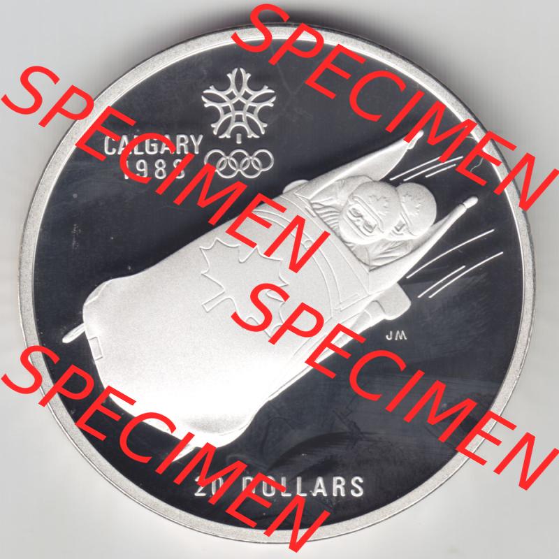 Kanada / Canada Silbermünze 1987, 20 Dollar Olympiade Calgary 1988, Bobsport. Hier befindet sich die Vorderseite einer 20 Dollar Silbermünze aus Kanada als Digitales Bild... Sammlung