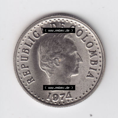 Kolumbien Umlaufmünzen 1974, 20 Centavos. Hier befindet sich die Rückseite einer Umlaufmünze aus Kolumbien als Digitales Bild... Sammlung