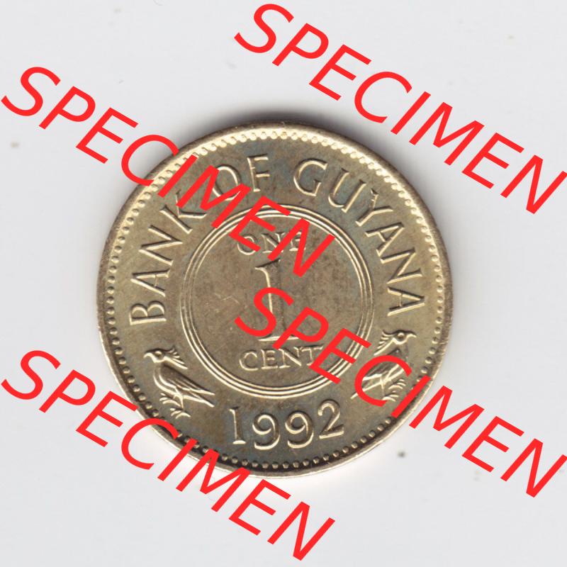 Münzen Guyana 1992, 1 One Cent. Hier befindet sich die Vorderseite einer Umlaufmünze aus Guyana als Digitales Bild im online Katalog zum katalogisieren und kategorisieren der Münzen... Sammlung