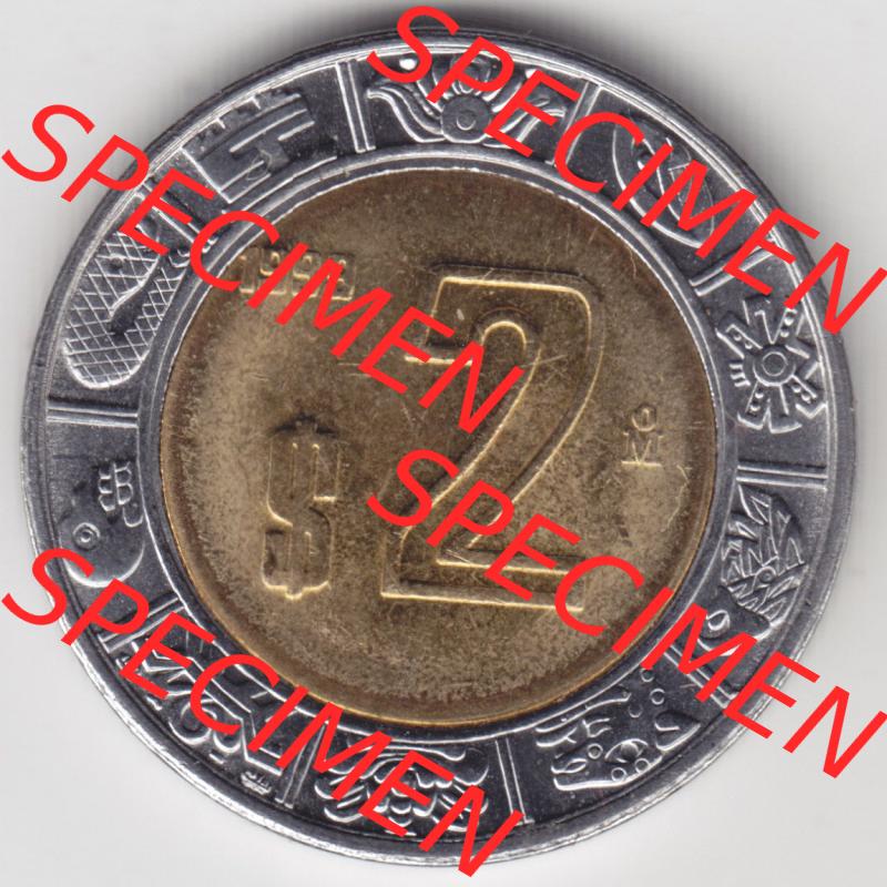Münzen Mexiko / Mexico 1996-heute, 2 Pesos 1999. Hier befindet sich die Vorderseite einer Umlaufmünze aus Mexiko / Mexico als Digitales Bild im online Katalog zum katalogisieren... Sammlung