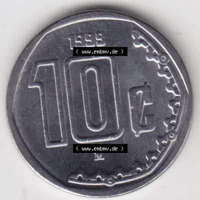 Münzen Mexiko / Mexico 1992-2009, 10 Centavos 1999. Hier befindet sich die Vorderseite einer Umlaufmünze aus Mexiko / Mexico als Digitales Bild im online Katalog zum katalogisieren... Sammlung