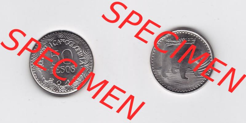 Kolumbien Umlaufmünzen 2012, 50 Pesos. Hier befindet sich die Vorderseite und Rückseite einer Umlaufmünze aus Kolumbien als Digitales Bild in horizontaler Ausrichtung im online... Sammlung